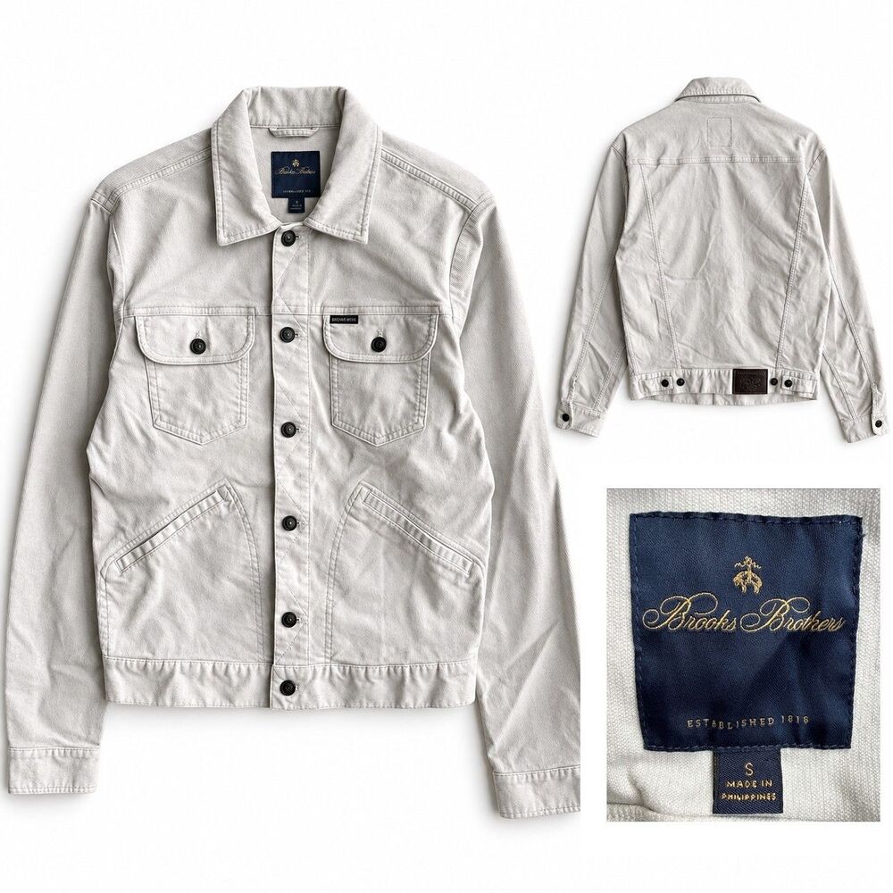 Brooks Brothers White Corduroy Trucker Jacket Mens Small Button Up Utility Coat